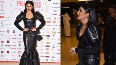 Shruti Haasan arrived in a gothic look and was awarded the Filmfare Middle East Art Icon award. (Varinder Chawla) Shruti Haasan arrived in a gothic look and was awarded the Filmfare Middle East Art Icon award. (Varinder Chawla)