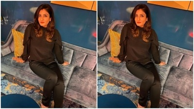 In eyeliner, kohl eyes, drawn eyebrows, mascara-laden eyelashes, contoured cheeks and a shade of nude lipstick, Raveena made fashion traffic stop. (Instagram/@officialraveenatandon) In eyeliner, kohl eyes, drawn eyebrows, mascara-laden eyelashes, contoured cheeks and a shade of nude lipstick, Raveena made fashion traffic stop. (Instagram/@officialraveenatandon)
