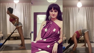 Shruti Seth gives Yoga workout at home, a twist with chair supported Uttanasana (Instagram/shru2kill) Shruti Seth gives Yoga workout at home, a twist with chair supported Uttanasana (Instagram/shru2kill)