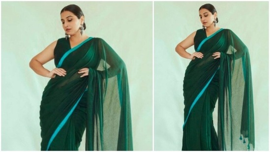 Vidya Balan accessorised her look with a pair of long oxidised jhumkas.(Instagram/@balanvidya)
