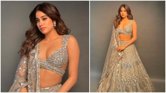 Janhvi Kapoor's latest photoshoot in an embellished ivory lehenga is all about elegance and royalty.(Instagram/@tanghavri)