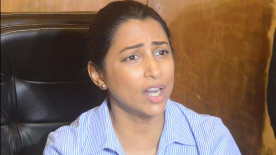 Actress Kranti Redkar, wife of Sameer Wankhede, at a press meet held recently in Mumbai, India. (HT PHOTO)