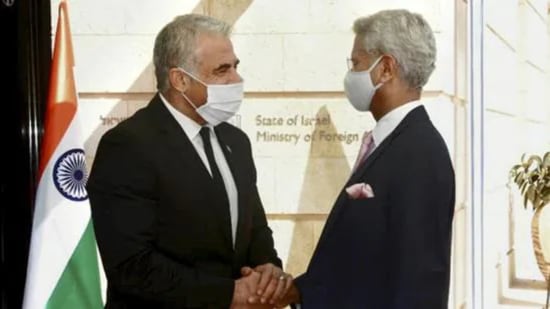 Israeli foreign minister Yair Lapid with external affairs minister S Jaishankar. (PTI file photo)