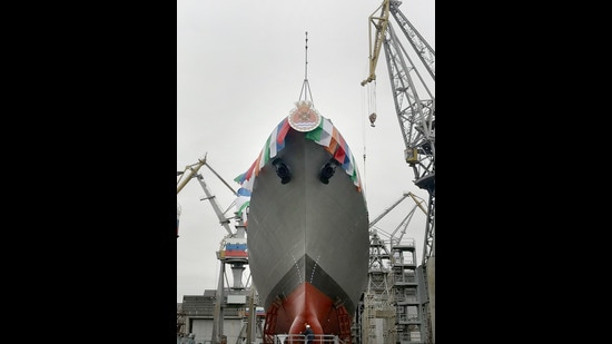 Indian Navy Frigate of P1135.6 class launched at Yantar Shipyard, Russia. (PTI)