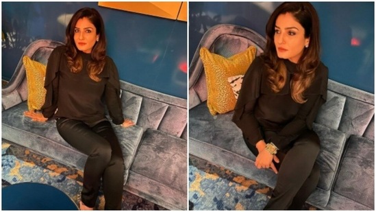 Raveena Tandon’s sartorial sense always has our heart. Be it decking up in a traditional ensemble and being Diwali ready or opting for a casual outfit for a day out in the sun, the actor knows how to make her Instagram family swoon with her stunning attires. On Friday, Raveena gave us a sneak peek of how she went out to party in LA.(Instagram/@officialraveenatandon)