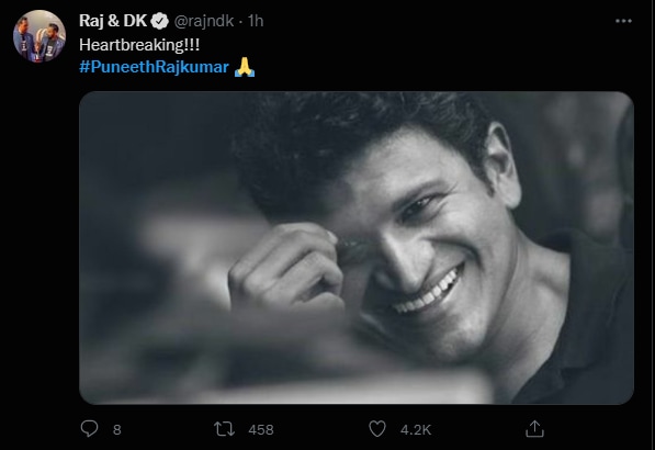 Directs Raj and DK react to Puneeth Rajkumar's death.&nbsp;