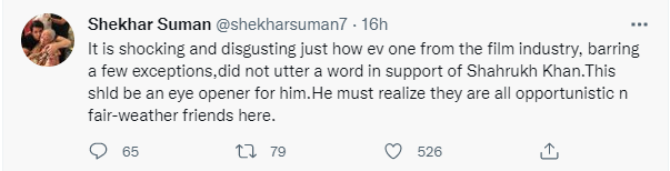 Shekhar Suman tweeted after Aryan's bail.