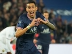 PSG's Angel Di Maria celebrates after scoring his side's second goal during the French League One soccer match between Paris Saint-Germain and Lille at the Parc des Princes stadium in Paris, France, Friday, Oct. 29, 2021. (AP) PSG's Angel Di Maria celebrates after scoring his side's second goal during the French League One soccer match between Paris Saint-Germain and Lille at the Parc des Princes stadium in Paris, France, Friday, Oct. 29, 2021. (AP)