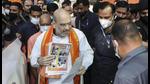 Union home minister Amit Shah at the BJP office in Lucknow. He had stated on Friday that while kar sevaks were killed during SP rule, the dream of a grand Ram temple at Ayodhya was set to be fulfilled under the BJP. (PTI Photo) Union home minister Amit Shah at the BJP office in Lucknow. He had stated on Friday that while kar sevaks were killed during SP rule, the dream of a grand Ram temple at Ayodhya was set to be fulfilled under the BJP. (PTI Photo)
