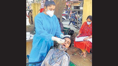 The Covid test positivity rate (TPR) for October in Jammu and Kashmir– the percentage of tests turning positive out of the total tests conducted – also dropped to 0.20% from 0.27% in September. (Shanky Rathore) The Covid test positivity rate (TPR) for October in Jammu and Kashmir– the percentage of tests turning positive out of the total tests conducted – also dropped to 0.20% from 0.27% in September. (Shanky Rathore)