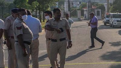 Gurugram, India - Oct. 8, 2021: Police personnel inspects the spot of the at SGT Campus where a person named Vineet shot and killed by someone , in Gurugram, India, on Friday, October 8, 2021. (Photo by HT Photo/ Hindustan Times)( Story pics for Abhishake Behl HT Gurugram ) (HT Photo/HT PHOTO) Gurugram, India - Oct. 8, 2021: Police personnel inspects the spot of the at SGT Campus where a person named Vineet shot and killed by someone , in Gurugram, India, on Friday, October 8, 2021. (Photo by HT Photo/ Hindustan Times)( Story pics for Abhishake Behl HT Gurugram ) (HT Photo/HT PHOTO)