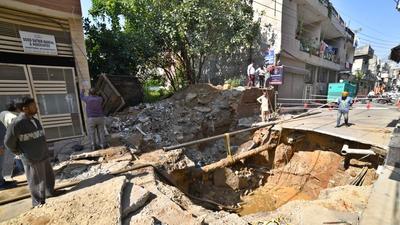 Repair work in progress in Deep Nagar area of Ludhiana on Friday. (Gurpreet Singh/Hindustan Times)