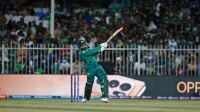Pakistan's Asif Ali hits a six during the Cricket Twenty20 World Cup match&nbsp; (AP)