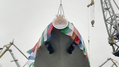 The Indian Navy said the ship was formally named Tushil—a Sanskrit word which means protector shield. (PTI Photo) The Indian Navy said the ship was formally named Tushil—a Sanskrit word which means protector shield. (PTI Photo)