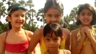 Ananya Panday with her besties Shanaya Kapoor, Suhana Khan and Navya Naveli Nanda during their pool outing.&nbsp; 