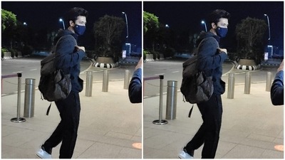 Vicky also carried a bag on his shoulders, as he made his way to the airport. (HT Photos/Varinder Chawla) Vicky also carried a bag on his shoulders, as he made his way to the airport. (HT Photos/Varinder Chawla)