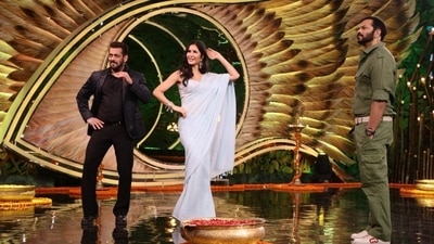 Salman Khan with Katrina Kaif and Rohit Shetty on Bigg Boss. Salman Khan with Katrina Kaif and Rohit Shetty on Bigg Boss.
