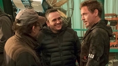 Robert Downey Jr with the Russo Brothers on the sets of Avengers: Endgame. Robert Downey Jr with the Russo Brothers on the sets of Avengers: Endgame.