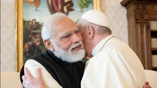 Pope Francis meets with Prime Minister Modi at the Vatican. (REUTERS)