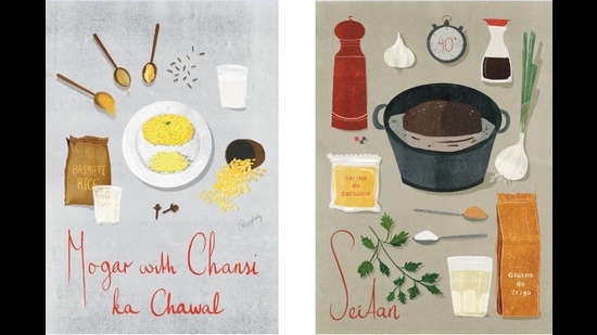Katharina’s illustrated recipes for mogar dal with sweetened rice, a Rajasthani specialty; and seitan, a healthy Asian dough used here in a stew from Spain.