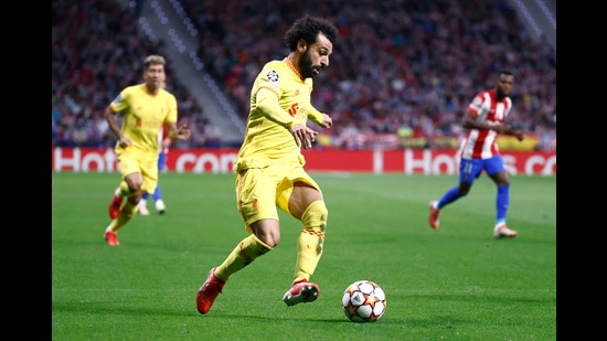 Mo Salah at a Champions League game between Atletico Madrid and Liverpool. He’s played 12 games for Liverpool so far this season, and scored 15 times and made five assists. (REUTERS)