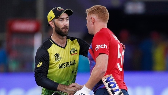 Cricket - ICC Men's T20 World Cup - Super 12 - Group 1 - Australia v England - Dubai International Stadium, Dubai, United Arab Emirates - October 30, 2021 England's Jonathan Bairstow shakes hands with Australia's Glenn Maxwell at the end of play REUTERS/Hamad I Mohammed(REUTERS)