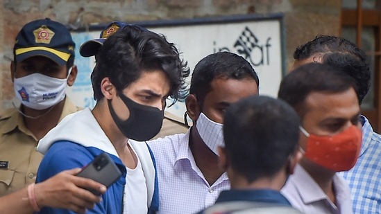 Mumbai: In this file image dated, Friday, Oct. 8, 2021, Bollywood actor Shah Rukh Khan's son Aryan Khan being taken to Arthur Road jail from the Narcotics Control Bureau (NCB) office after being arrested in connection with the alleged seizure of banned drugs from a cruise ship, in Mumbai.&nbsp;(PTI)