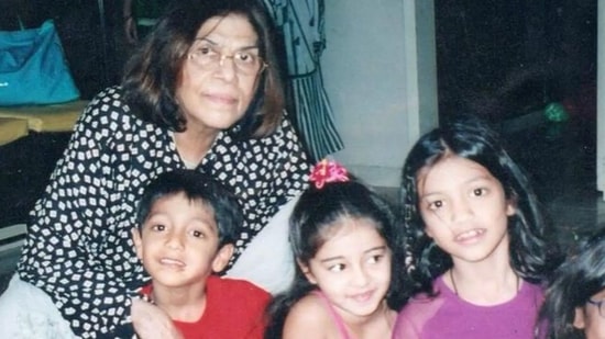 Ananya Panday was very close to her grandmother who died this year. She is seen at the centre in a pink bow.