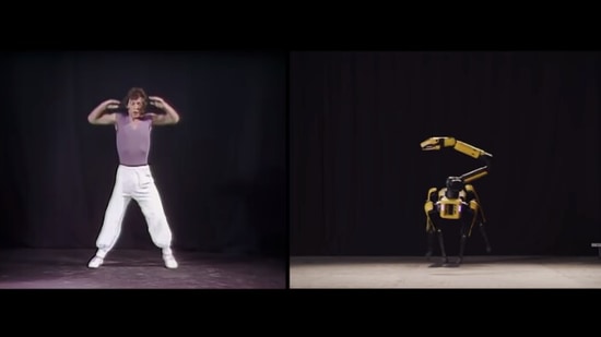 The image shows the robot imitating Mick Jagger's moves.(YouTube/@Boston Dynamics)