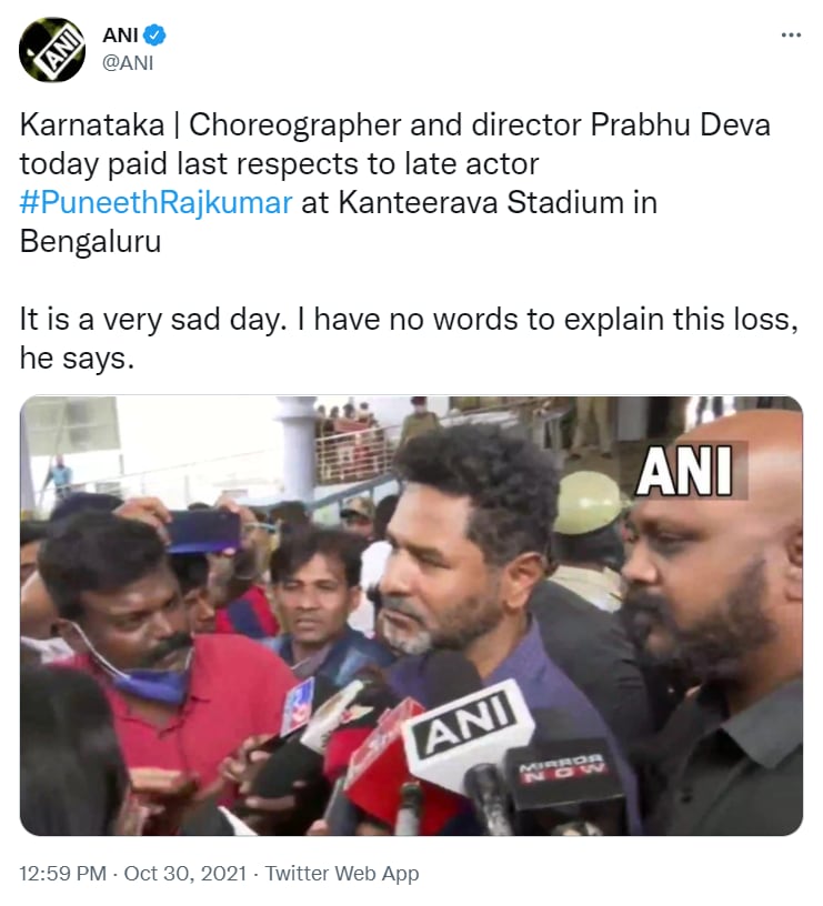 Prabhudeva told reporters that he is at a loss for words.