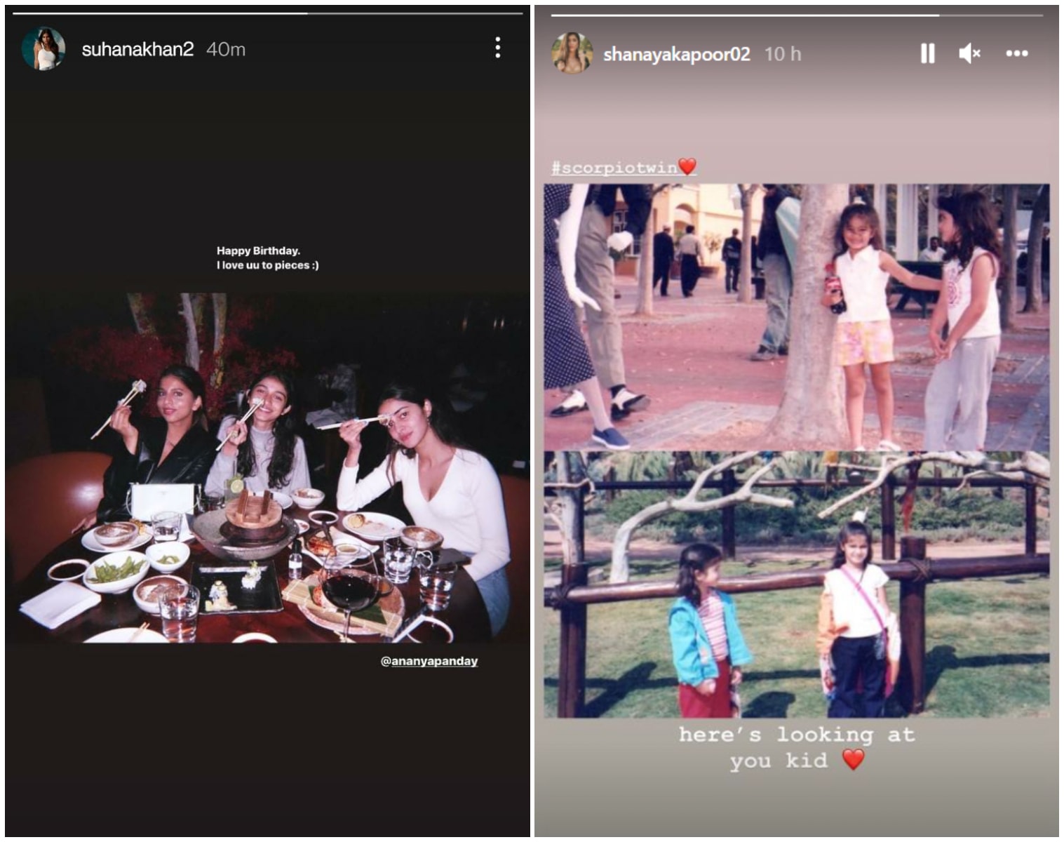 Suhana Khan and Shanaya Kapoor shared birthday posts for their best friend Ananya Panday.