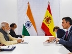 Prime Minister Narendra Modi with Spainish Prime Minister Pedro Sanchez, in Rome on Sunday. (PTI via PMO/Twitter) Prime Minister Narendra Modi with Spainish Prime Minister Pedro Sanchez, in Rome on Sunday. (PTI via PMO/Twitter)