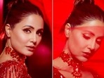 Hina Khan looked like a dream as she walked the ramp in a bright red embellished gown by celebrity fashion designer Saisha Shinde.(Instagram/@realhinakhan)