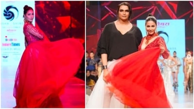 Hina Khan walked the runway in a gorgeous red embellished ensemble for designer Saisha Shinde. (Instagram/@realhinakhan) Hina Khan walked the runway in a gorgeous red embellished ensemble for designer Saisha Shinde. (Instagram/@realhinakhan)