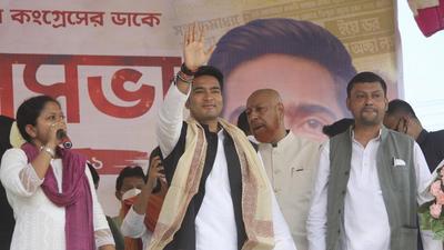 TMC general secretary at the public rally in Agartala on Sunday. (PTI) TMC general secretary at the public rally in Agartala on Sunday. (PTI)