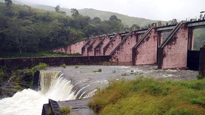 Two shutters of Mullaperiyar dam opened following a rise in its water level in Idukki, Kerala. (ANI) Two shutters of Mullaperiyar dam opened following a rise in its water level in Idukki, Kerala. (ANI)