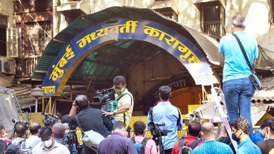 Media persons waiting for Aryan Khan to come out of Arthur Road jail, in Mumbai on Saturday. (ANI Photo) Media persons waiting for Aryan Khan to come out of Arthur Road jail, in Mumbai on Saturday. (ANI Photo)