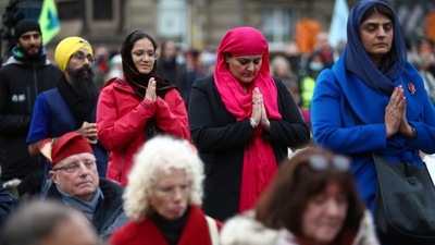 Religious leaders and faith community members hold a COP26 vigil and lead a prayer ahead of the UN Climate Change Conference in Glasgow, Scotland, on Sunday.&nbsp; (REUTERS)