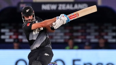 New Zealand's Daryl Mitchell bats during the Cricket Twenty20 World Cup match between New Zealand and India in Dubai, UAE, Sunday, Oct. 31, 2021. (AP Photo/Aijaz Rahi) (AP) New Zealand's Daryl Mitchell bats during the Cricket Twenty20 World Cup match between New Zealand and India in Dubai, UAE, Sunday, Oct. 31, 2021. (AP Photo/Aijaz Rahi) (AP)