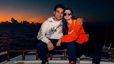 Arbaaz Khan and Giorgia Andriani enjoying a boat ride at sunset. Arbaaz Khan and Giorgia Andriani enjoying a boat ride at sunset.