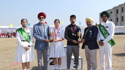 School chairperson and retired Punjab IAS officer DS Bains (red turban) and Punjab ADGP (intelligence) AS Rai (yellow turban) felicitating the winners at Delhi Public School in Khanna, Ludhiana, on Saturday. (HT Photo) School chairperson and retired Punjab IAS officer DS Bains (red turban) and Punjab ADGP (intelligence) AS Rai (yellow turban) felicitating the winners at Delhi Public School in Khanna, Ludhiana, on Saturday. (HT Photo)
