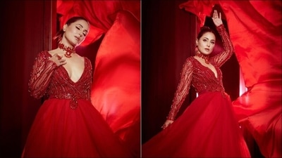 Hina Khan looks sensational in a red gown, turns showstopper for Saisha Shinde (Instagram/realhinakhan) Hina Khan looks sensational in a red gown, turns showstopper for Saisha Shinde (Instagram/realhinakhan)