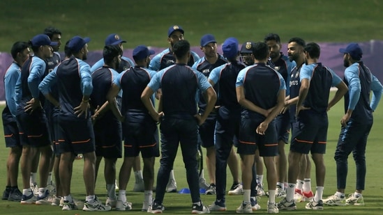 Dubai, Oct 30 (ANI): India’s captain Virat Kohli with teammates during a practice session ahead of the ICC Men's Twenty20 World Cup 2021 cricket match between India and New Zealand, at Dubai International Cricket Stadium, in Dubai on Saturday. (ANI Photo) (ANI )