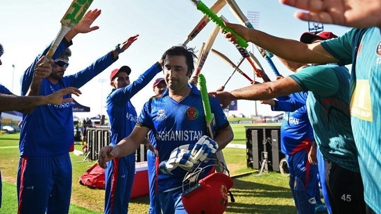 UAE, Oct 31 (ANI): Asghar Afghan of Afghanistan makes their way off after being dismissed for the final time before retiring during the ICC Men's T20 World Cup match between Afghanistan and Namibia at Sheikh Zayed stadium at Sheikh Zayed Stadium in Abu Dhabi on Sunday. (ANI Photo)(ANI)