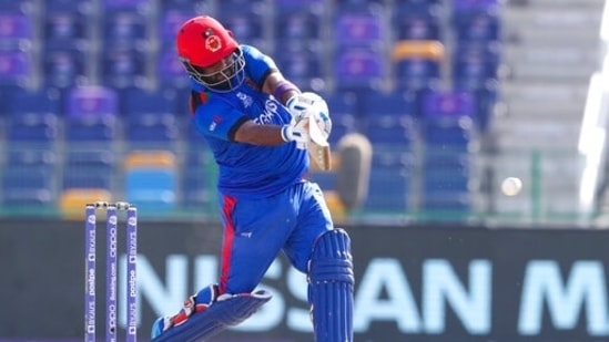 Afghanistan's Mohammad Shahzad bats during the Cricket Twenty20 World Cup match between Afghanistan and Namibia in Abu Dhabi, UAE, Sunday, Oct. 31, 2021. (AP Photo/Kamran Jebreili)(AP)
