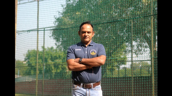 New Union Territory Cricket Association coach Rajeev Nayyar at cricket stadium in Sector 16, Chandigarh, on Wednesday. (Ravi Kumar/HT)