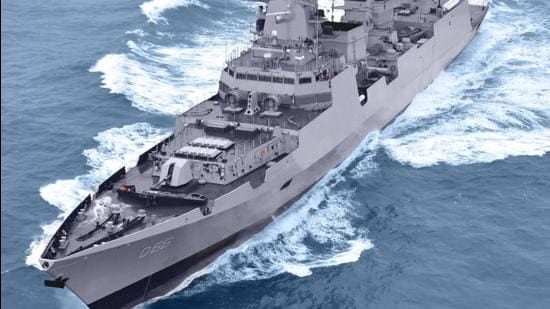 Indian Navy’s Project 15B comprises four stealth guided destroyer ships — Visakhapatnam, Mormugao, Imphal and Porbandar, and all are being built by the Mazagon Dock Limited. (Twitter- @indiannavy)