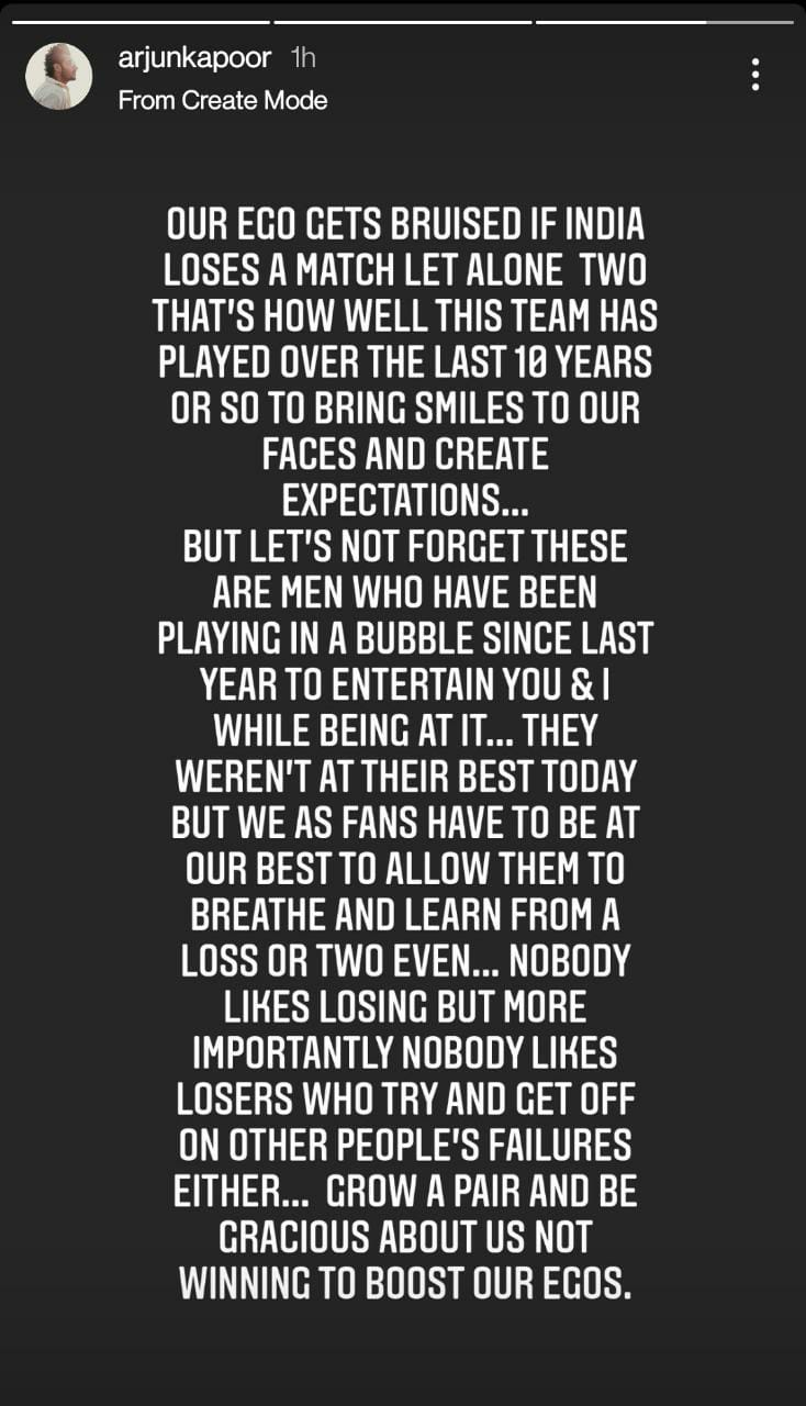 Arjun Kapoor shared a lengthy note on Instagram Stories.