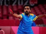 Sathiyan Gnanasekaran of India competes during the table tennis men's singles second-round match against Lam Siu Hang of Hong Kong at the 2020 Summer Olympics, Sunday.(AP) Sathiyan Gnanasekaran of India competes during the table tennis men's singles second-round match against Lam Siu Hang of Hong Kong at the 2020 Summer Olympics, Sunday.(AP)