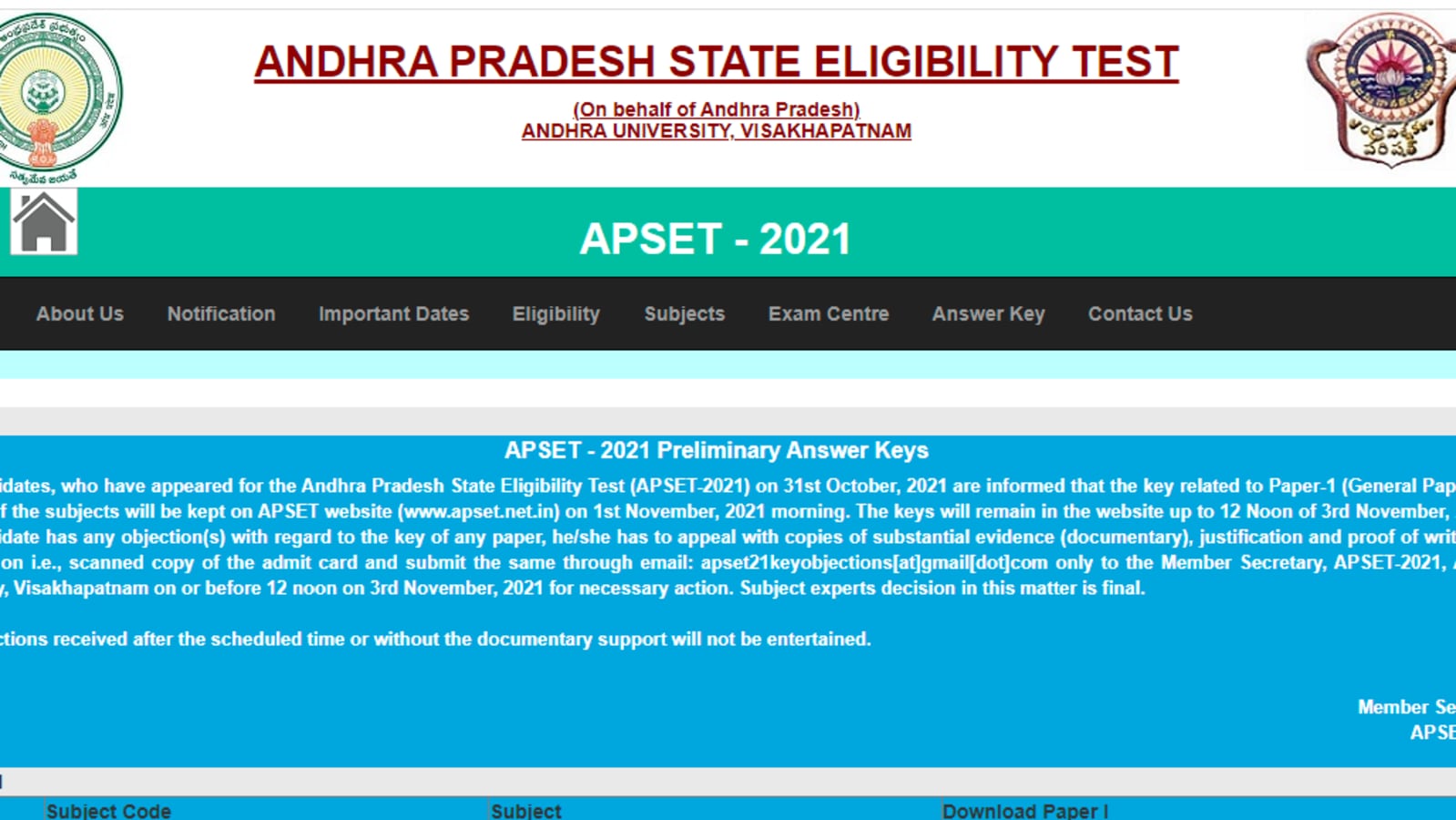 APSET 2021 answer keys released at apset.net.in, raise objections now